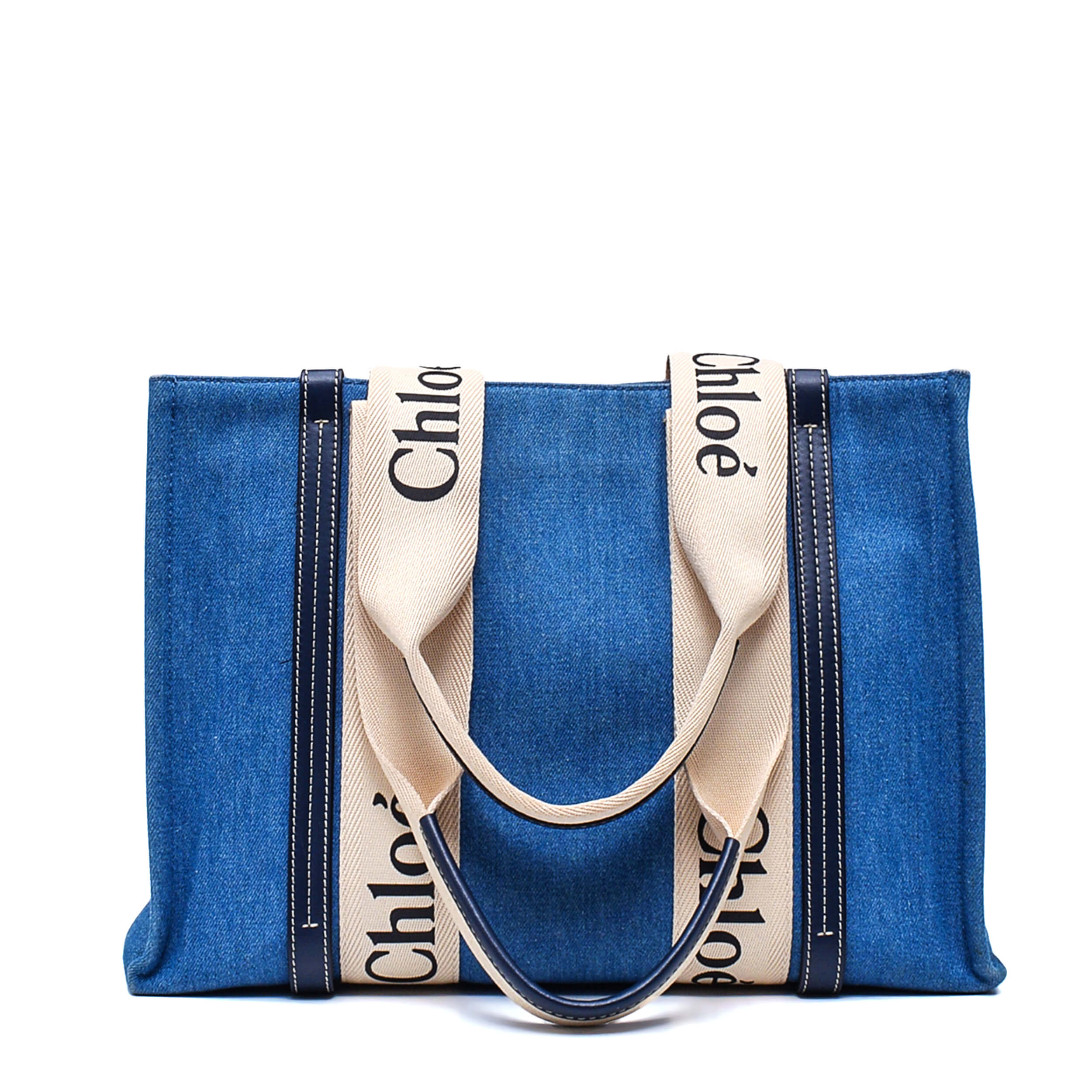 Chloe - Blue in Denim Woody Linen Large Tote Bag